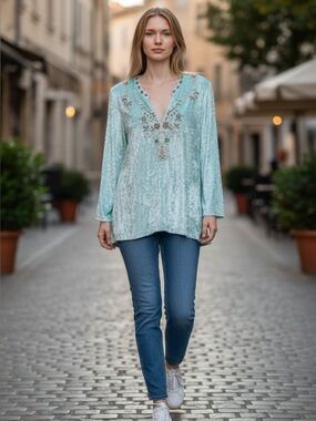 Soft Surroundings Kira Moroccan Crushed Velvet Tunic Sz M
